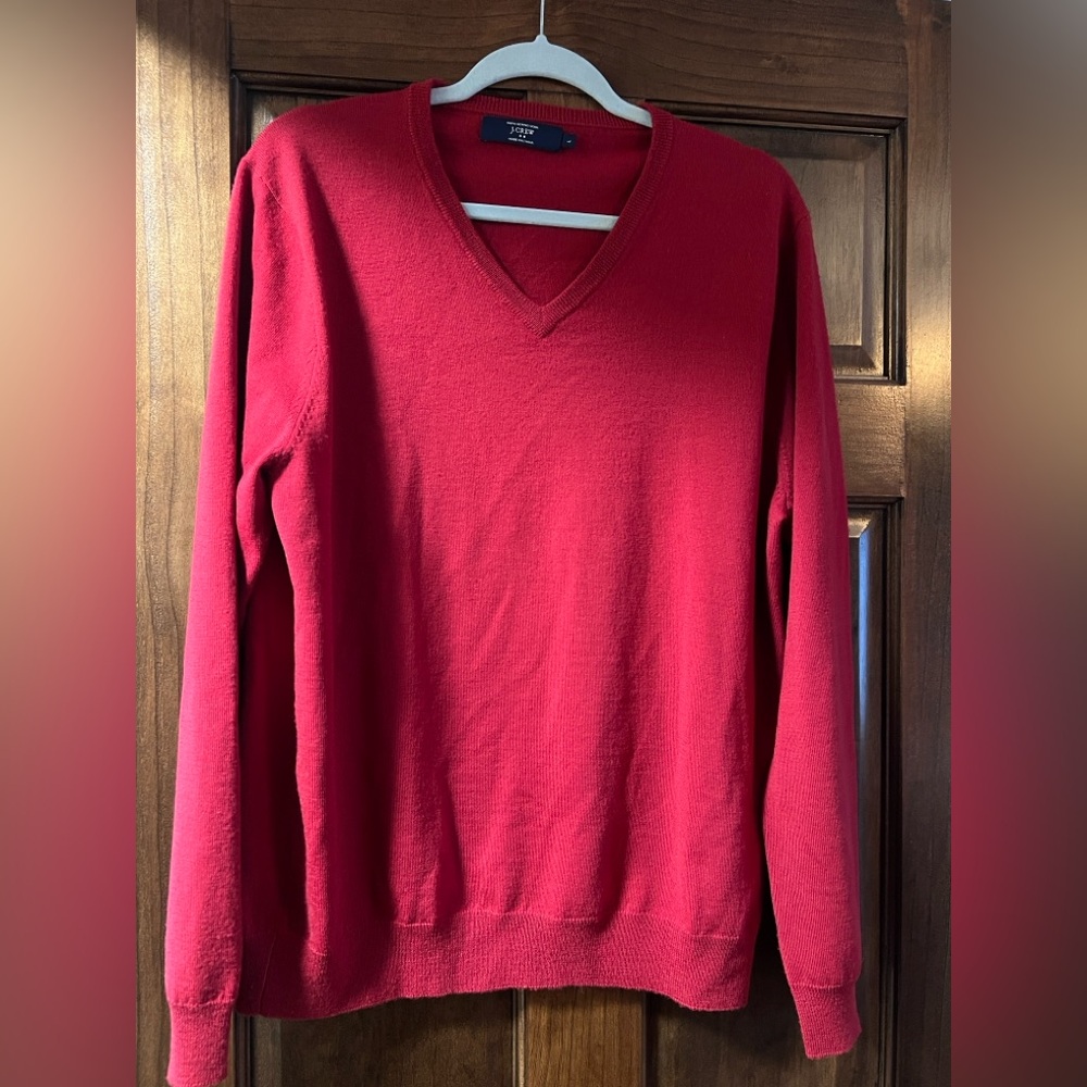 J. Crew V-Neck Sweater in Bold Red merino wool